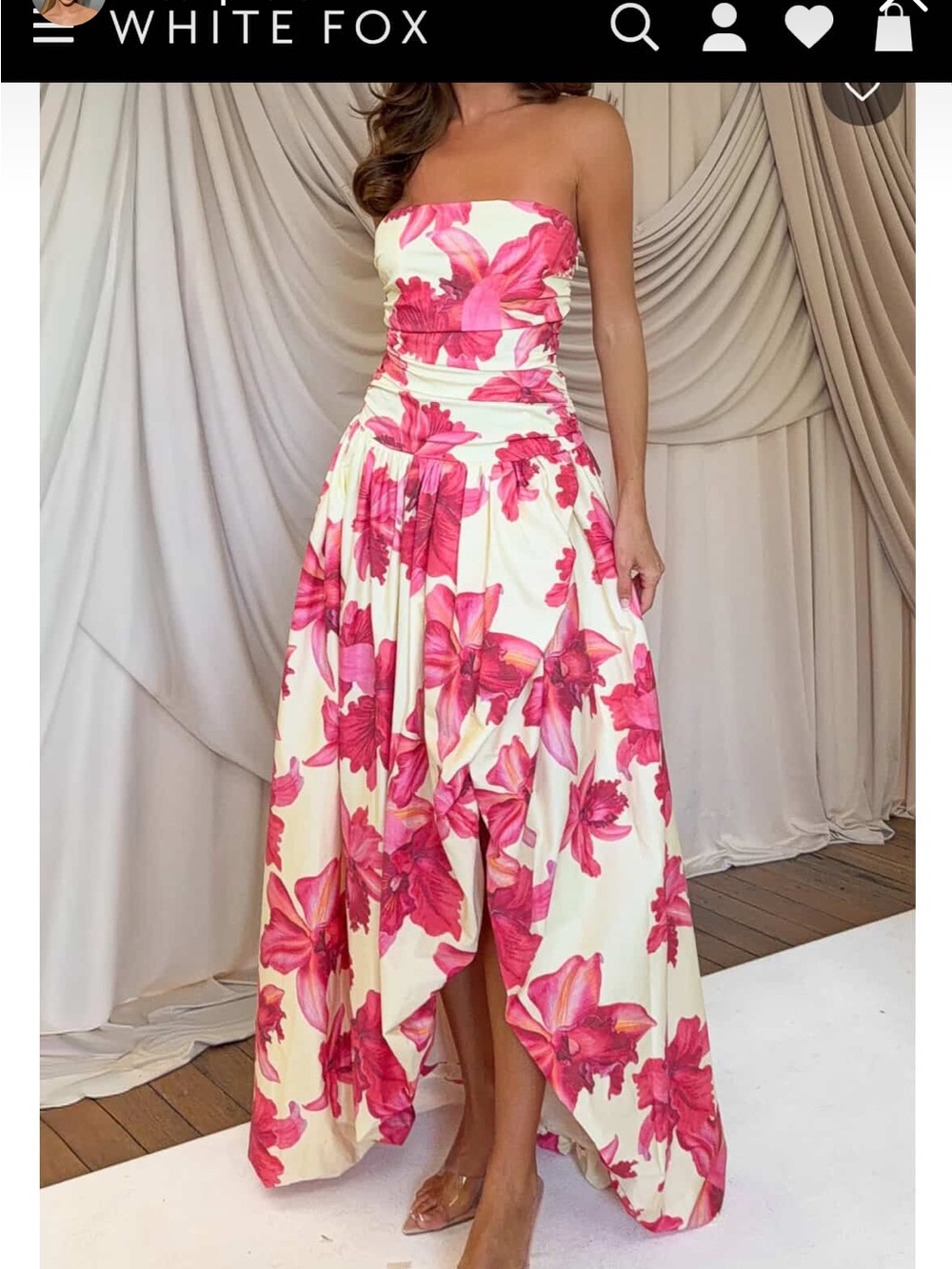Strapless Floral Maxi Dress in yellow with Pink Bloom
